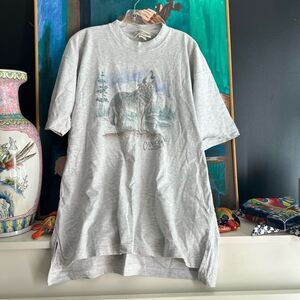 Vintage Y2K Wolf Tee Made In Canada Marshland Tag Mens L HeatherGray Oudoor Camp